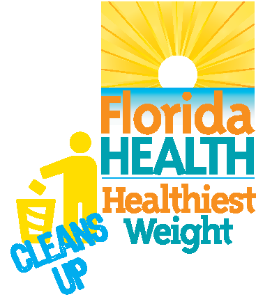 Florida Health Healthiest Weight Cleans Up - Graphic of figure throwing away trash.